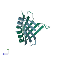 PDB entry 7aht coloured by chain, side view.