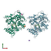 PDB entry 7ais coloured by chain, front view.