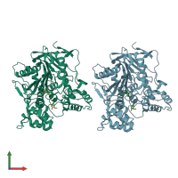 PDB entry 7ait coloured by chain, front view.