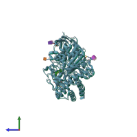 PDB entry 7aiw coloured by chain, side view.
