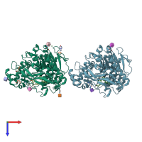 PDB entry 7aiw coloured by chain, top view.