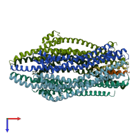 PDB entry 7ajq coloured by chain, top view.