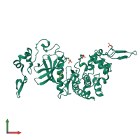 PDB entry 7akf coloured by chain, front view.