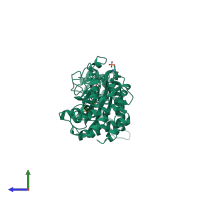 PDB entry 7akf coloured by chain, side view.