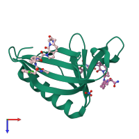 PDB entry 7aki coloured by chain, top view.