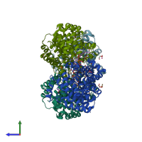 PDB entry 7aks coloured by chain, side view.