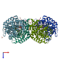 PDB entry 7aks coloured by chain, top view.