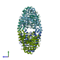 PDB entry 7al5 coloured by chain, side view.