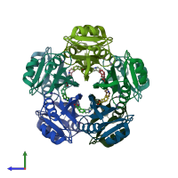 PDB entry 7al9 coloured by chain, side view.