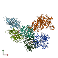 PDB entry 7aln coloured by chain, front view.