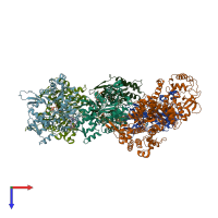 PDB entry 7aln coloured by chain, top view.