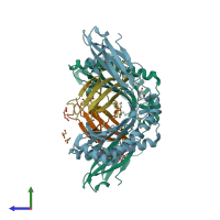 PDB entry 7alo coloured by chain, side view.