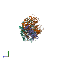 PDB entry 7alr coloured by chain, side view.