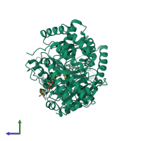 PDB entry 7amd coloured by chain, side view.