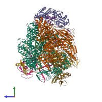 PDB entry 7ap8 coloured by chain, side view.