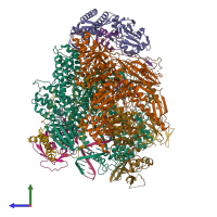 PDB entry 7ap8 coloured by chain, side view.