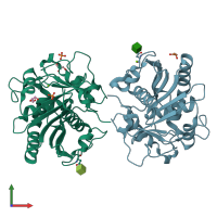 PDB entry 7apn coloured by chain, front view.