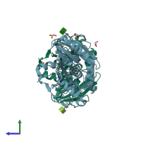 PDB entry 7apn coloured by chain, side view.