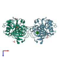 PDB entry 7apn coloured by chain, top view.