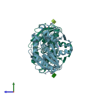 PDB entry 7app coloured by chain, side view.