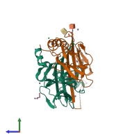 PDB entry 7apz coloured by chain, side view.