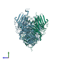 PDB entry 7aq4 coloured by chain, side view.