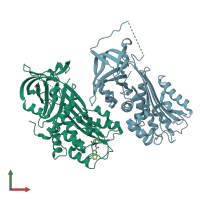 PDB entry 7aqf coloured by chain, front view.