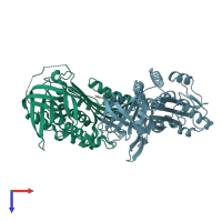 PDB entry 7aqf coloured by chain, top view.