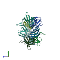 PDB entry 7aqh coloured by chain, side view.