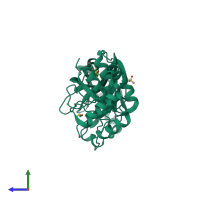 PDB entry 7ar6 coloured by chain, side view.