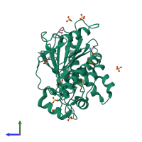 PDB entry 7arg coloured by chain, side view.