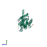 PDB entry 7aro coloured by chain, side view.