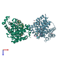 PDB entry 7arw coloured by chain, top view.