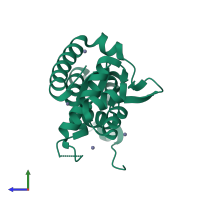 PDB entry 7asu coloured by chain, side view.