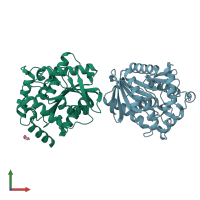 PDB entry 7at0 coloured by chain, front view.