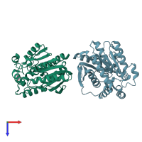 PDB entry 7at0 coloured by chain, top view.