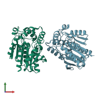 PDB entry 7at2 coloured by chain, front view.