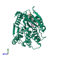 PDB entry 7at4 coloured by chain, side view.