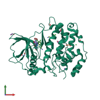 PDB entry 7at9 coloured by chain, front view.