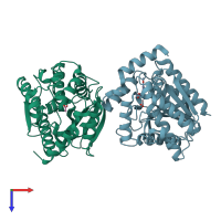 PDB entry 7atd coloured by chain, top view.