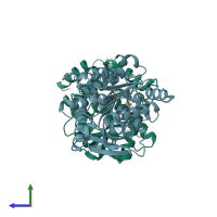 PDB entry 7atq coloured by chain, side view.