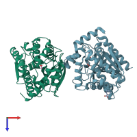 PDB entry 7atq coloured by chain, top view.