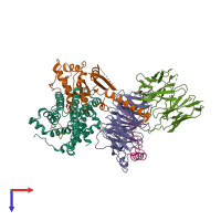 PDB entry 7aue coloured by chain, top view.