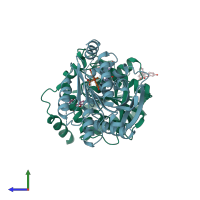 PDB entry 7auy coloured by chain, side view.