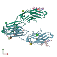 PDB entry 7aw6 coloured by chain, front view.