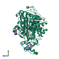 PDB entry 7awh coloured by chain, side view.