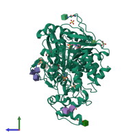 PDB entry 7awi coloured by chain, side view.