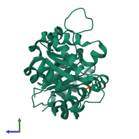 PDB entry 7az3 coloured by chain, side view.