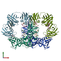 PDB entry 7azk coloured by chain, front view.