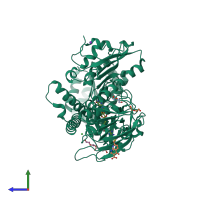 PDB entry 7b02 coloured by chain, side view.